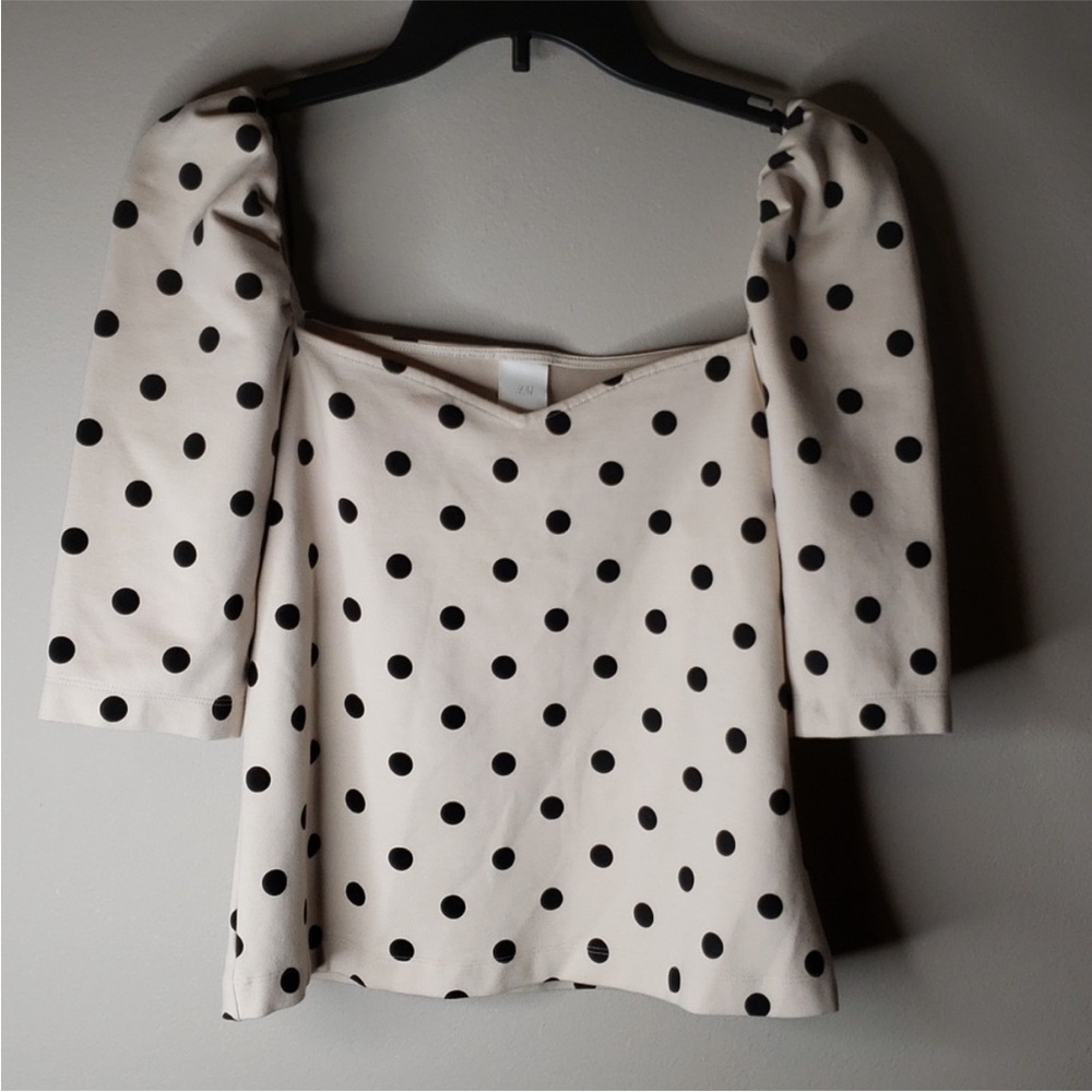 H&M Black and Cream Polka Dot Blouse